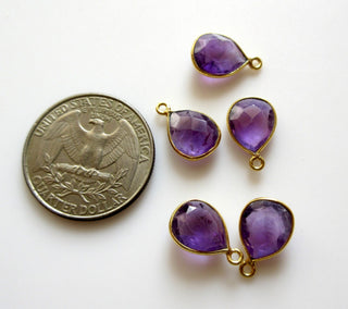 8 Pieces 11x9mm Amethyst Faceted Pear 925 Silver Bezel Connector Charms, Single/Double Loop Amethyst Gemstone Connector Charms, GDS1634