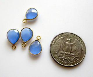 8 Pieces 11x9mm Blue Chalcedony Faceted Pear 925 Silver Bezel Connector Charms, Single/Double Loop Blue Gemstone Connector Charms, GDS1635