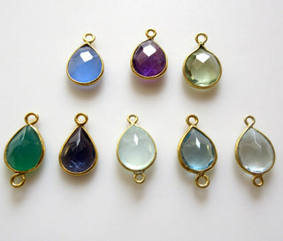 8 Pieces 11x9mm Natural Green Amethyst Faceted Pear 925 Silver Bezel Gemstone Connector Charm, Single/Double Loop Amethyst Charms, GDS1637