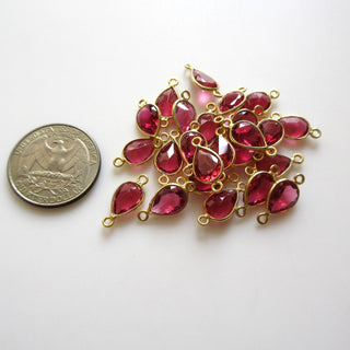 10 Pieces 11x7mm Ruby Color Hydro Quartz Faceted Pear 925 Silver Bezel Gemstone Connector Charm, Single/Double Loop Red Pear Charms, GDS1641