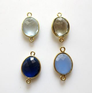 6 Pieces 12x10mm Blue Chalcedony Oval 925 Silver Bezel Connector Charm, Single/Double Loop Oval Chalcedony Gemstone Connector Charm, GDS1646