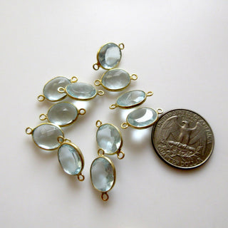 6 Pieces 12x10mm Blue Chalcedony Oval 925 Silver Bezel Connector Charm, Single/Double Loop Oval Chalcedony Gemstone Connector Charm, GDS1646