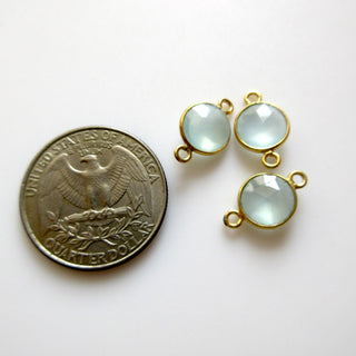 10 Pieces 9mm/7mm Aquamarine Color Hydro Quartz Round Bezel Connector Charm Single/Double Loop Gemstone Connector Charm