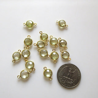 10 Pieces 9mm/7mm Aquamarine Color Hydro Quartz Round Bezel Connector Charm Single/Double Loop Gemstone Connector Charm