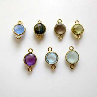10 Pieces 9mm/7mm Aquamarine Color Hydro Quartz Round Bezel Connector Charm Single/Double Loop Gemstone Connector Charm