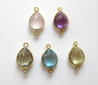 6 Pieces 13x11mm Blue Topaz Color Hydro Quartz Faceted Pear 925 Silver Bezel Gemstone Connector Charm, Single/Double Loop Charm, GDS1661