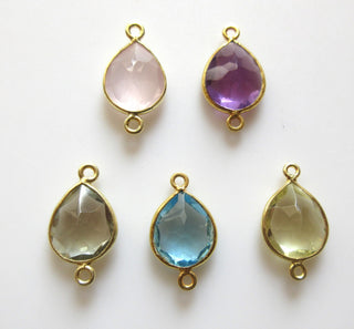 6 Pieces 13x11mm Blue Topaz Color Hydro Quartz Faceted Pear 925 Silver Bezel Gemstone Connector Charm, Single/Double Loop Charm, GDS1661