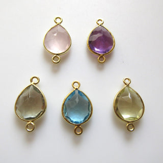 6 Pieces 13x11mm Blue Topaz Color Hydro Quartz Faceted Pear 925 Silver Bezel Gemstone Connector Charm, Single/Double Loop Charm, GDS1661