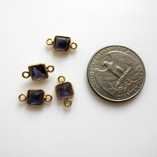 6 Pieces 10mm Natural Iolite Faceted Princess 925 Silver Bezel Gemstone Connector Charm, Single/Double Loop Natural Iolite Charm, GDS1667
