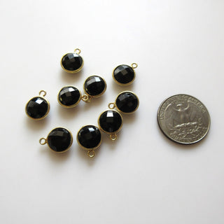 10 Pcs 10mm Natural Black Onyx Round 925 Silver Bezel Connector Charm, Single/Double Loop Black Onyx Round Gemstone Connector Charm GDS1669