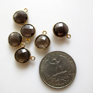 10 pcs 10mm Natural Smoky Quartz Round 925 Silver Bezel Connector Charm, Single/Double Loop Smoky Quartz Gemstone Connector Charm GDS1668