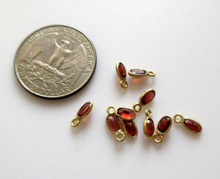 10 Pieces Natural Garnet Oval 925 Silver Bezel 6x3mm Connector Charms, Single/Double Loop Garnet Gemstone Connector Charm GDS1674