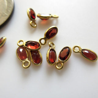 10 Pieces Natural Garnet Oval 925 Silver Bezel 6x3mm Connector Charms, Single/Double Loop Garnet Gemstone Connector Charm GDS1674