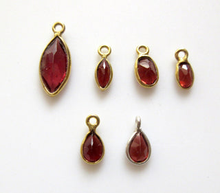 10 Pieces Natural Garnet Marquise 925 Silver Bezel 13x7mm Connector Charms, Single/Double Loop Garnet Gemstone Connector Charm GDS1677