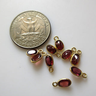 10 Pieces Natural Garnet Oval 925 Silver Bezel 6x3mm Connector Charms, Single/Double Loop Garnet Gemstone Connector Charm GDS1674