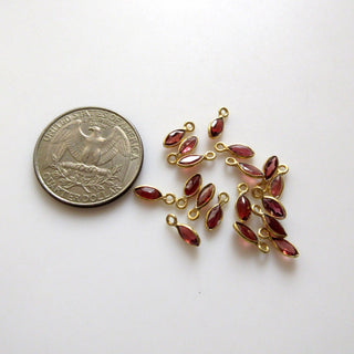 10 Pieces Natural Garnet Marquise 925 Silver Bezel 13x7mm Connector Charms, Single/Double Loop Garnet Gemstone Connector Charm GDS1677