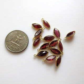 10 Pieces Natural Garnet Marquise 925 Silver Bezel 13x7mm Connector Charms, Single/Double Loop Garnet Gemstone Connector Charm GDS1677