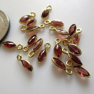 10 Pieces Natural Garnet Marquise 925 Silver Bezel 13x7mm Connector Charms, Single/Double Loop Garnet Gemstone Connector Charm GDS1677