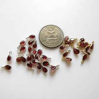 10 Pieces Natural Garnet Pear 925 Silver Bezel 7x5mm Connector Charms, Single/Double Loop Garnet Gemstone Connector Charm GDS1678