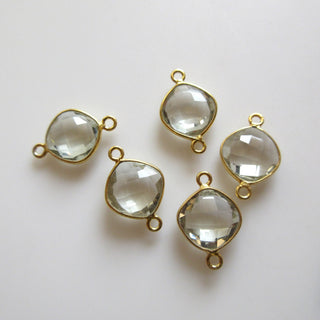 6 Pieces Natural Green Amethyst 11mm Cushion Shape 925 Silver Bezel Connector Charms, Single/Double Loop Gemstone Connectors GDS1683