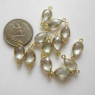 6 Pieces Natural Green Amethyst 14x6mm Pear Shape 925 Silver Bezel Connector Charms, Single/Double Loop Gemstone Connectors GDS1685