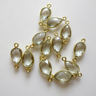 6 Pieces Natural Green Amethyst 14x6mm Pear Shape 925 Silver Bezel Connector Charms, Single/Double Loop Gemstone Connectors GDS1685