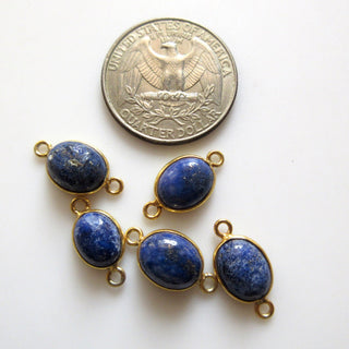 6 Pieces Natural Lapis Lazuli 12x10mm Approx. Oval Shape 925 Sterling Silver Bezel Gemstone Connector Charms Single/Double Loop GDS1690