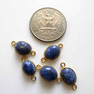 6 Pieces Natural Lapis Lazuli 12x10mm Approx. Oval Shape 925 Sterling Silver Bezel Gemstone Connector Charms Single/Double Loop GDS1690