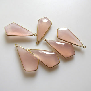 2 Pieces 40x16mm Pink Chalcedony Kite Shield Shape 925 Sterling Silver Bezel Connector Charm Pendant, Single Loop Gemstone Connector GDS1695