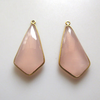 2 Pieces 40x16mm Pink Chalcedony Kite Shield Shape 925 Sterling Silver Bezel Connector Charm Pendant, Single Loop Gemstone Connector GDS1695