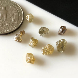 5 Pieces Rough Yellow Cognac Brown Grey Natural Diamond Loose, 5mm To 8mm Skinned Clear Loose Conflict Free Earth Mined Diamond, DDS649/5