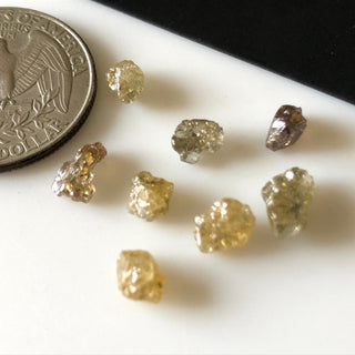 5 Pieces Rough Yellow Cognac Brown Grey Natural Diamond Loose, 5mm To 8mm Skinned Clear Loose Conflict Free Earth Mined Diamond, DDS649/5