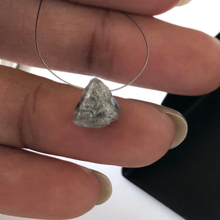 7mm Side Drilled Natural Grey Diamond Trillion Raw Rough Uncut Loose Natural Grey Triangle Conflict Free Diamond Loose, DDS649/11
