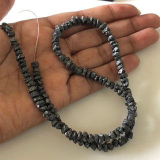 Huge 5mm To 6mm Black Uncut Raw Rough Natural Diamond Beads, 0.5mm Drill Conflict Free Earth Mined Diamond, Sold As 4/8/16 Inches, DDS649/14