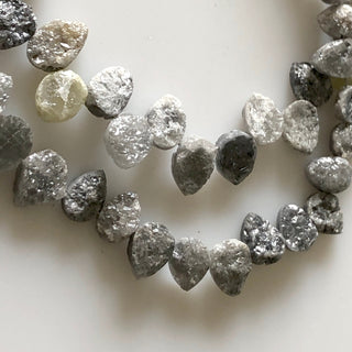 Laser Cut Pear Shaped Grey Rough Raw Diamonds , 5mm To 8mm Side Drilled Laser Cut Loose Diamonds , Sold As 6 Inch /12 Inch Strand, DDS649/17