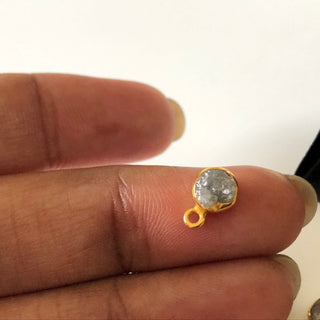 1 Piece Laser Cut Round Raw Gray Diamond Collet Connector 925 Silver Gold Overlay Single Loop 4mm And 5mm Diamond Connector DDS653/3