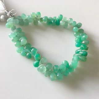 Natural Chrysoprase Faceted Teardrop Briolette Beads 7mm To 9mm Shaded Chrysoprase Teardrop Gemstone Beads Sold As 8 Inch/4 Inch GDS1679