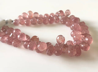 Natural Pink Strawberry Quartz Faceted Teardrop Briolette Beads 12mm To 15mm Strawberry Quartz Drop Beads Loose Sold As 8"/4", GDS1680