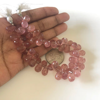 Natural Pink Strawberry Quartz Faceted Teardrop Briolette Beads 12mm To 15mm Strawberry Quartz Drop Beads Loose Sold As 8"/4", GDS1680