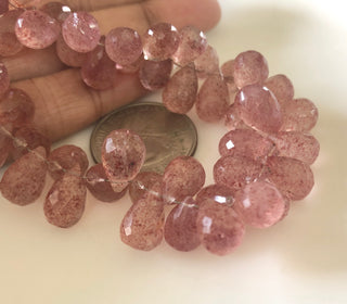 Natural Pink Strawberry Quartz Faceted Teardrop Briolette Beads 12mm To 15mm Strawberry Quartz Drop Beads Loose Sold As 8"/4", GDS1680