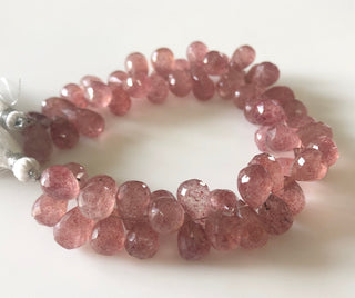 Natural Pink Strawberry Quartz Faceted Teardrop Briolette Beads 10mm To 15mm Strawberry Quartz Drop Beads Loose Sold As 8"/4", GDS1681