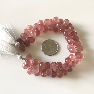 Natural Pink Strawberry Quartz Faceted Teardrop Briolette Beads 10mm To 15mm Strawberry Quartz Drop Beads Loose Sold As 8"/4", GDS1681