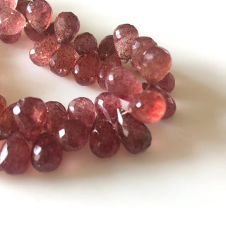 Natural Pink Strawberry Quartz Faceted Teardrop Briolette Beads 12mm To 14mm Strawberry Quartz Drop Beads Loose Sold As 8"/4", GDS1682