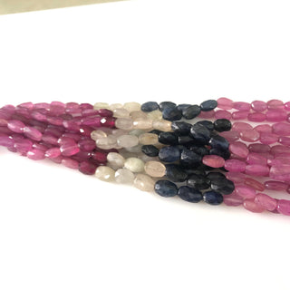 6mm To 10mm Multi Sapphire Faceted Oval Beads Multi Color Sapphire Oval Loose For Bracelet Earrings Necklace Sold As 17"/8.5", GDS1688