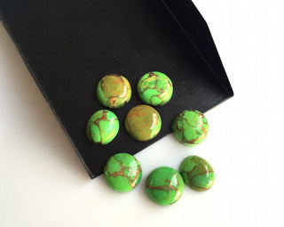 4 Pieces 12x12mm Each Green Copper Turquoise Round Shaped Loose Cabochon Lot SKU-CT1