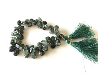 11mm To 14mm Seraphinite Faceted Pear Briolette Beads, Green Seraphinite Beads, Natural Seraphinite beads, 8 Inch/4 Inch, GDS1700