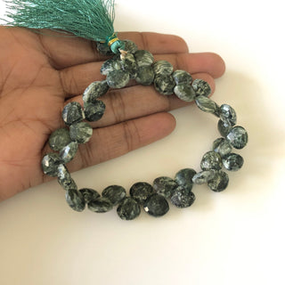 9mm Seraphinite Faceted Heart Briolette Beads, Green Seraphinite Beads, Natural Seraphinite beads, Sold As 8 Inch/4 Inch, GDS1701