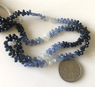 5mm To 6mm Shaded Natural Blue Sapphire Faceted Teardrop Briolette Beads Sapphire Jewelry Sapphire Drops Sold As 16"/8.5" Strand GDS1703