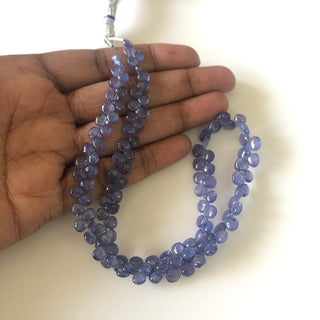 5mm To 7mm Natural Tanzanite Smooth Heart Briolette Beads, Tanzanite Heart Beads, Tanzanite Jewelry, Tanzanite Stone, 15"/7.5" GDS1706