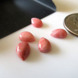 6 Pieces 9x6mm Pink Opal Pear Shaped Flat Back Smooth Loose Cabochons GDS1568/1